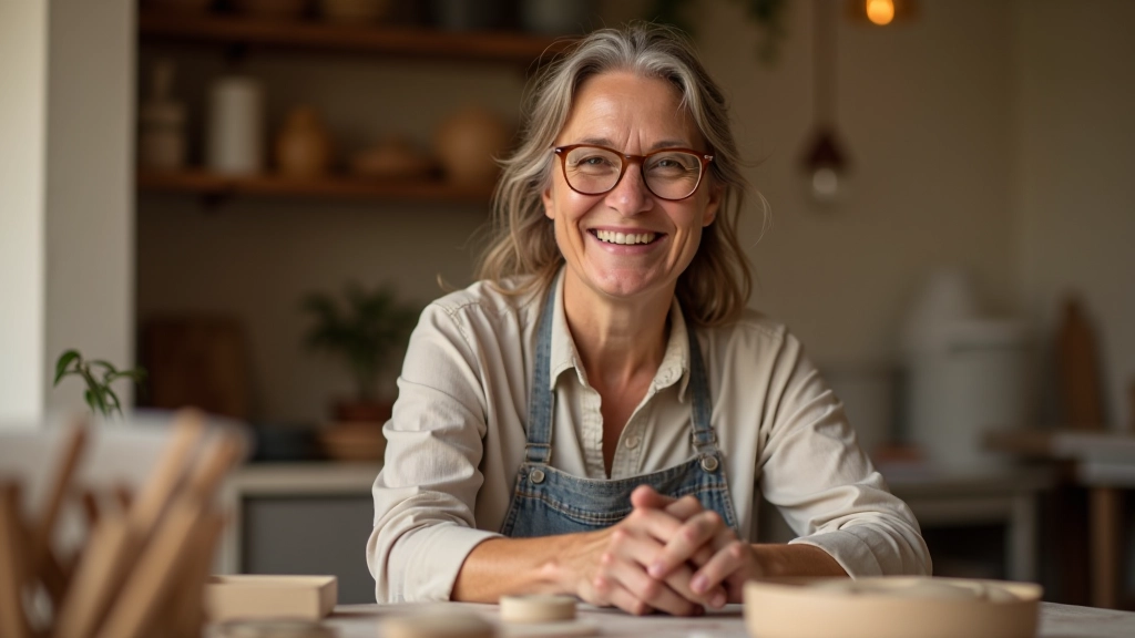 Group of mature adults in pottery class, working with clay, laughing and engaged