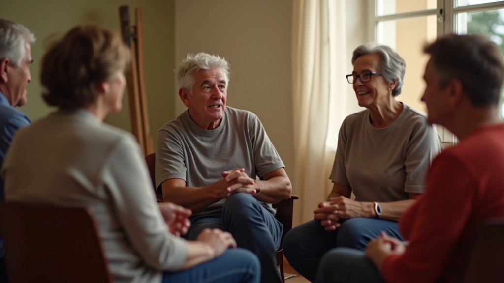 Community members engaged in supportive group conversation