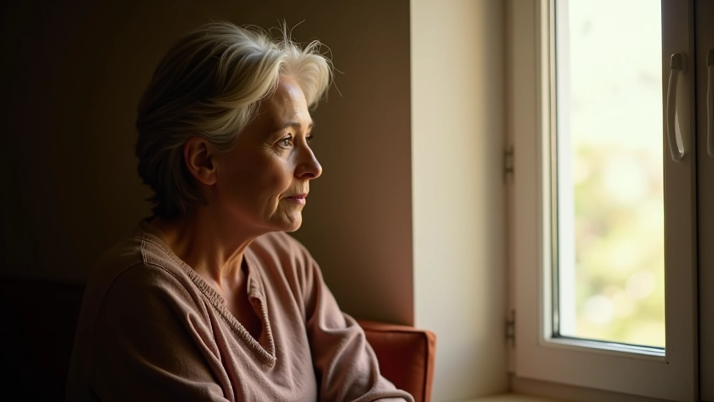 Woman reflecting peacefully by a window in Portugal
