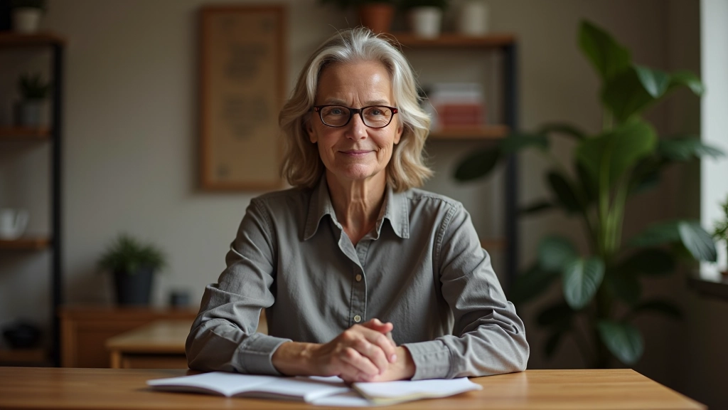 Person sitting at desk with open notebook and pen, thoughtful expression, planning and reflection